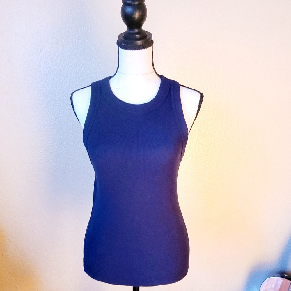 Banana Republic Tank, Essential Tuckable High-Neck Rib Top, Navy, Small